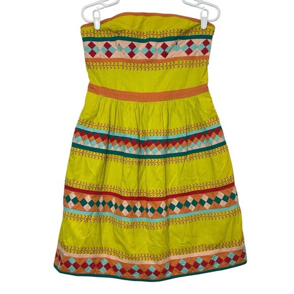 Anthropologie Leifsdottir Ribboned Quilotoa Dress Size 10 Strapless Yellow - Picture 2 of 12